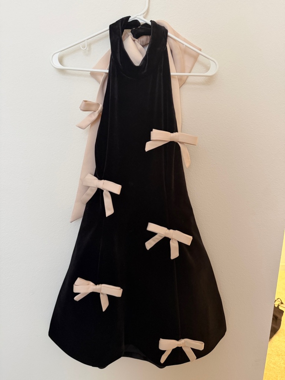 ASOS Black Velvet Halter Dress with Cream Bow Accents